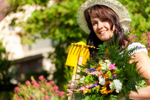 Landscaping team assessing site safety before starting work